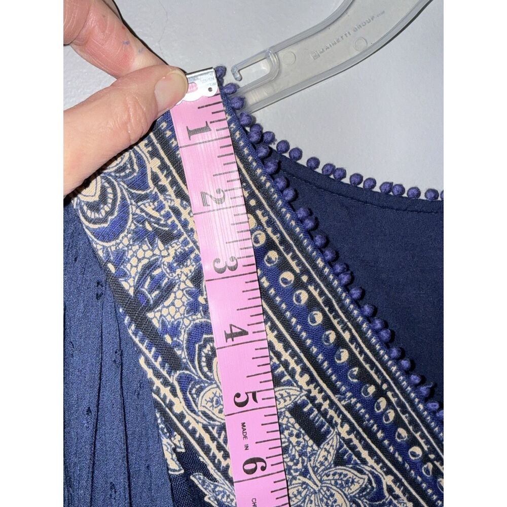 Free People My‎ Love Mini Dress Boho Hippie Balloon Sleeve Blue Floral Patch XS - Picture 7 of 16